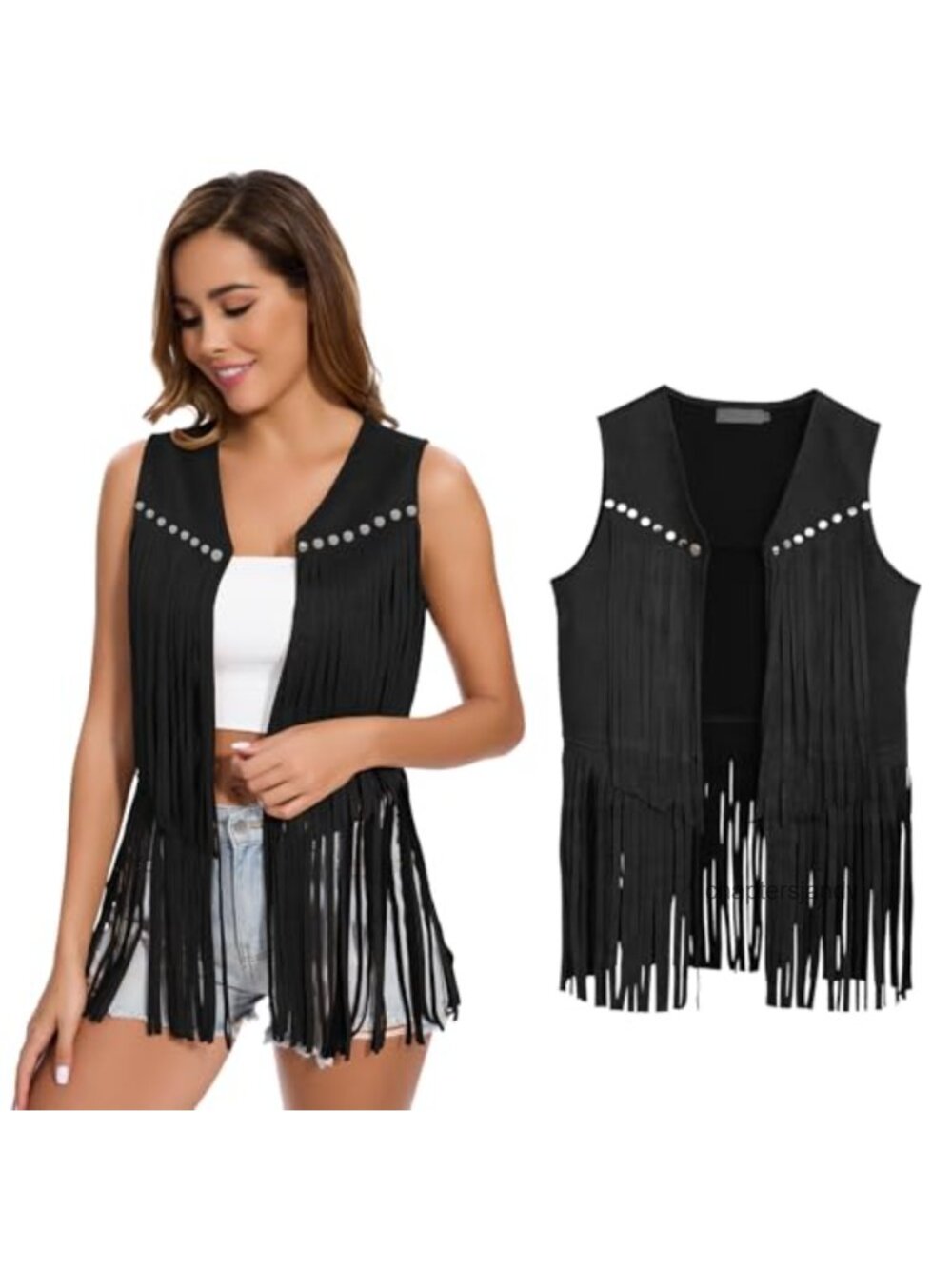 Fringe Vest 60s 70s Hippie Sleeveless Faux Leather Western Tassel Costume